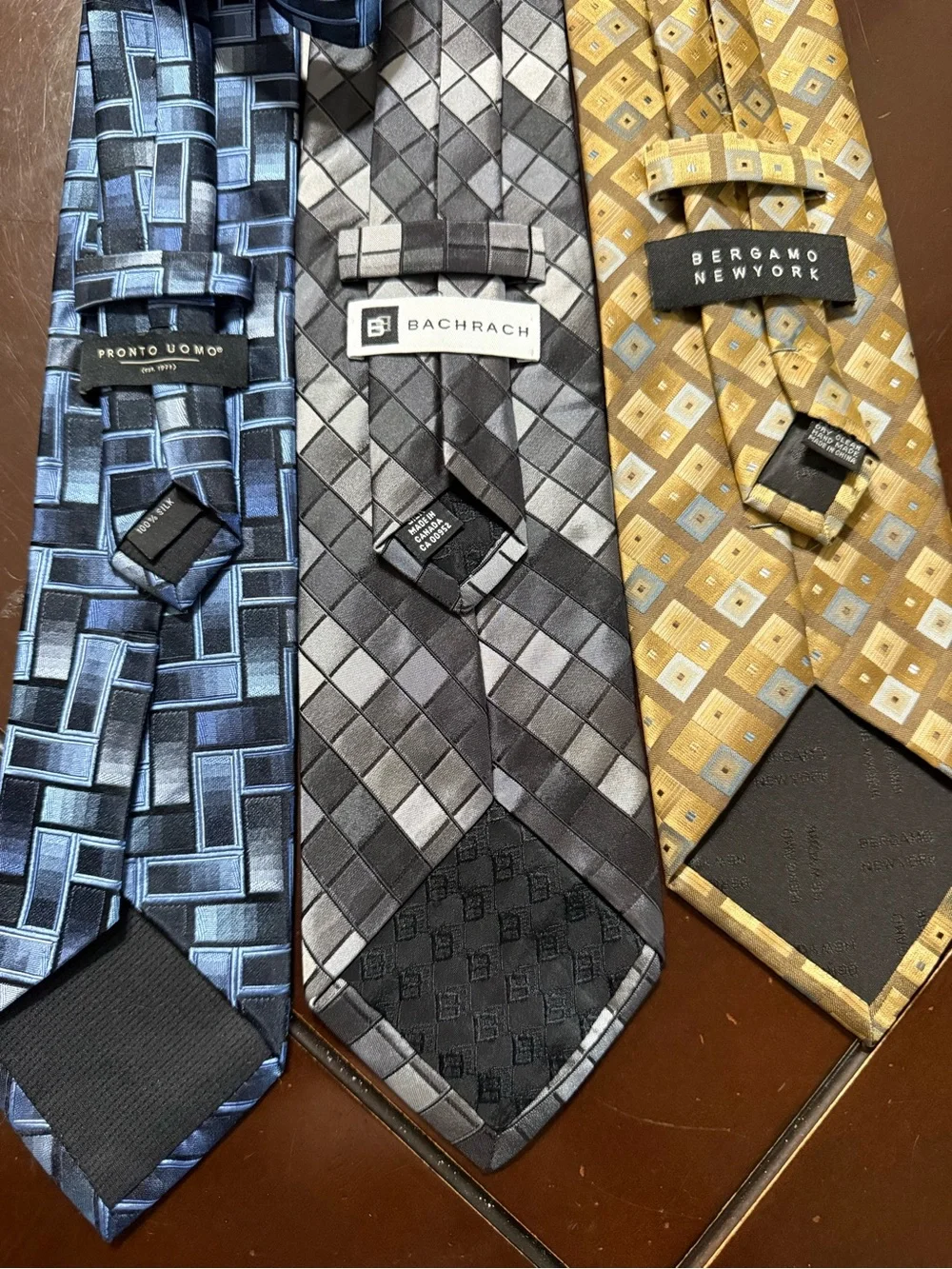 Pronto Uomo Blue, Gray, Gold Patterned Men's Neckties - Set of 3